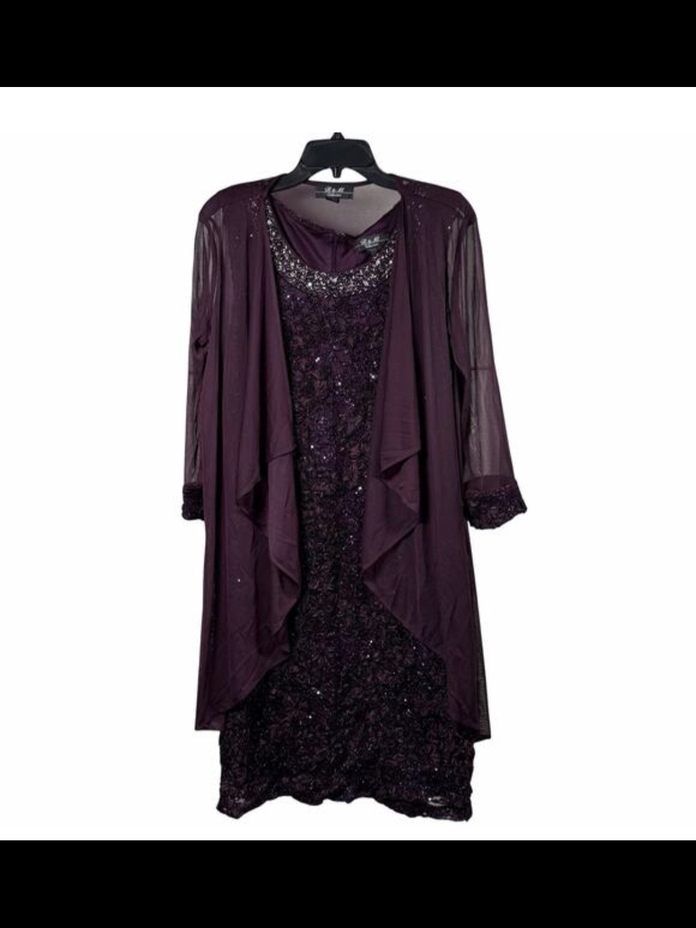 Elegant R & M Collection Plum/ Purple Sequin Dress And Matching Jacket Size 14